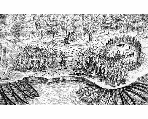 Champlain’s Drawing of 
		  Iroquois Defeat, 1609